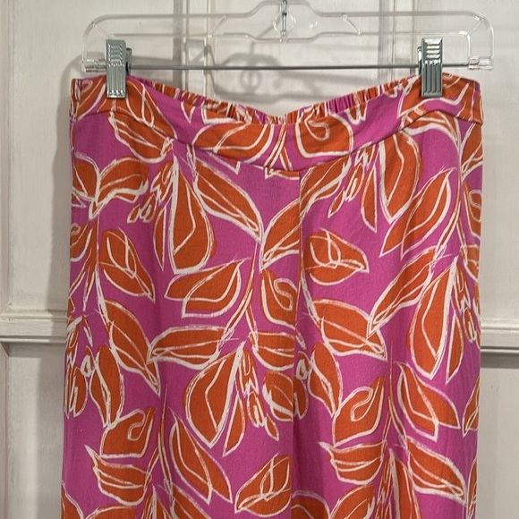 Sincerely Jules Linen Blend Tropical Pink Orange Pull On Elastic Waist Pants L - Picture 4 of 8